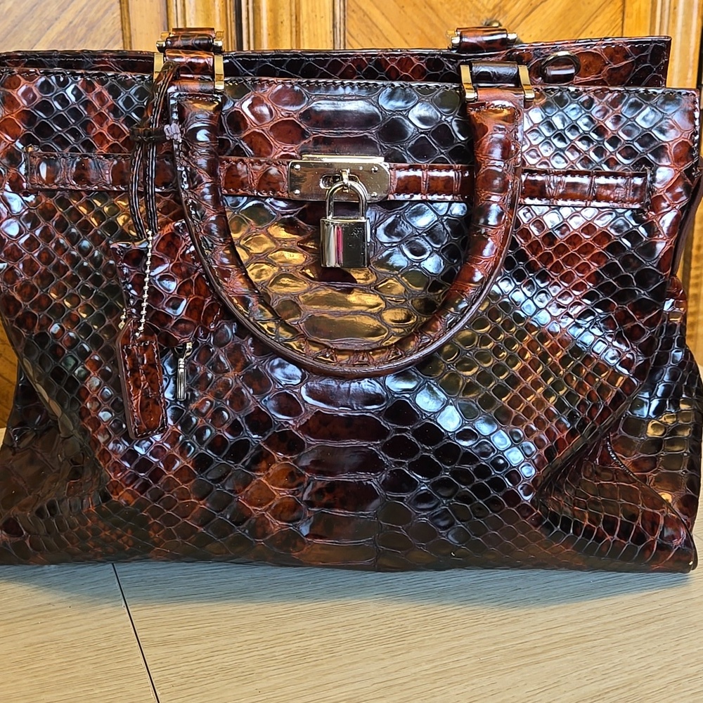 Danier Lambskin Leather with Crocodile Print Hand Bag